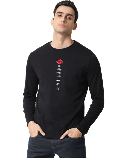 2XL - Black Full Sleeve 7 Village Akatsuki Naruto Anime T shirt For Men TeesTheDay