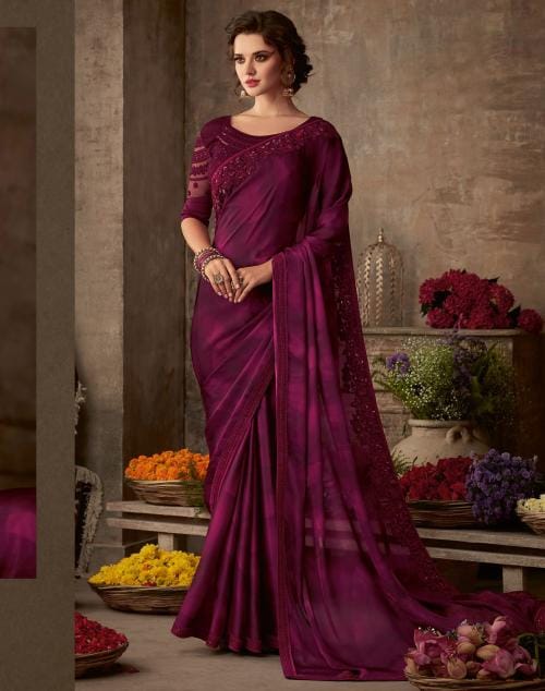 Satrani Georgette Maroon Color Saree with Blouse piece