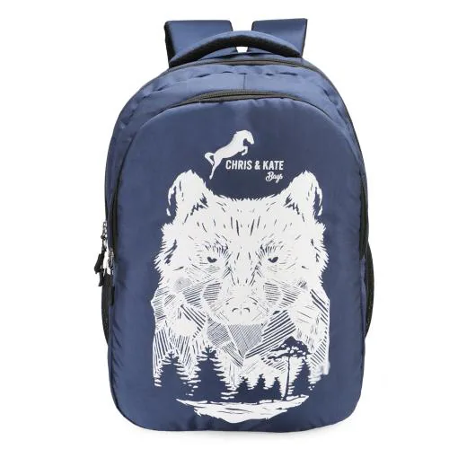 Chris & Kate Navy Polyester Backpack for School College and Office Use With Laptop Compartment