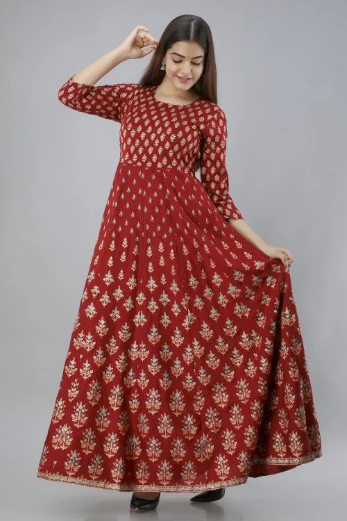 ftDiva Women Maroon Paisley Rayon Single Anarkali kurti