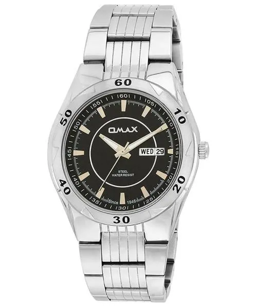OMAX Analog Silver Watch Black Dial With Silver Strap for Men - Omax SS515