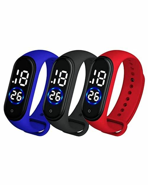 XTIME Slim Digital Black Dial Blue, Red & Black Strap Watch for Boys & Girls (Pack of 3)