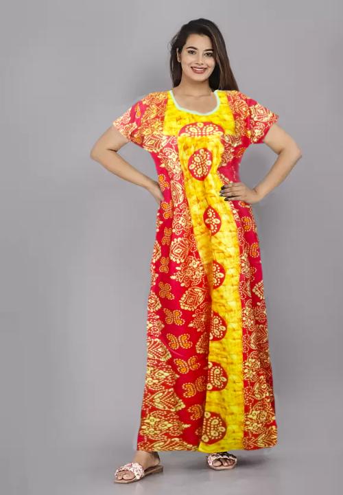 Vanillafudge Women's 100% Cotton Plus Size Printed Maxi Nighty Sleepwear Comfortable & Soft Cotton (Orange) - 2XL nighty for wpmens |cotton nighty | cotton nighty for women | ladies nighty | women nightwear