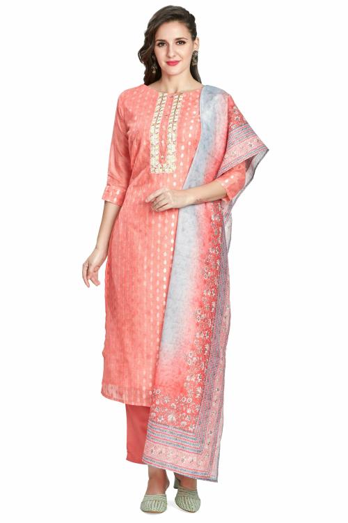 nioni Women's Fancy Salwar Suit Set with Dupatta, 3/4 Sleeves, Printed Set for Girls and Woman (Tomato Pink, L)