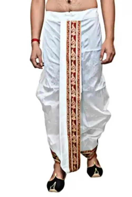 Needle Stylish Solid Men Dhoti - White (Free Size)