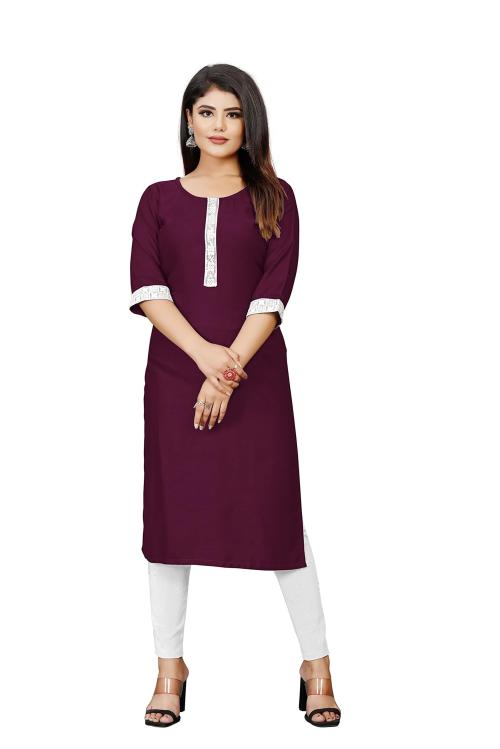 Helwin Designer Women Maroon Embroidery Rayon Sequence Stylishly Regular A-Line Kurti (L)