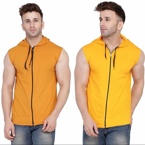 Tfurnish Men Multicolor Solid Cotton Blend Hooded Neck T-shirt( Pack of 2)