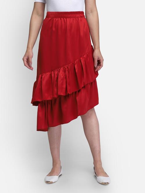 Smarty Pants women's silk satin choclate brown color double frill layer skirt.