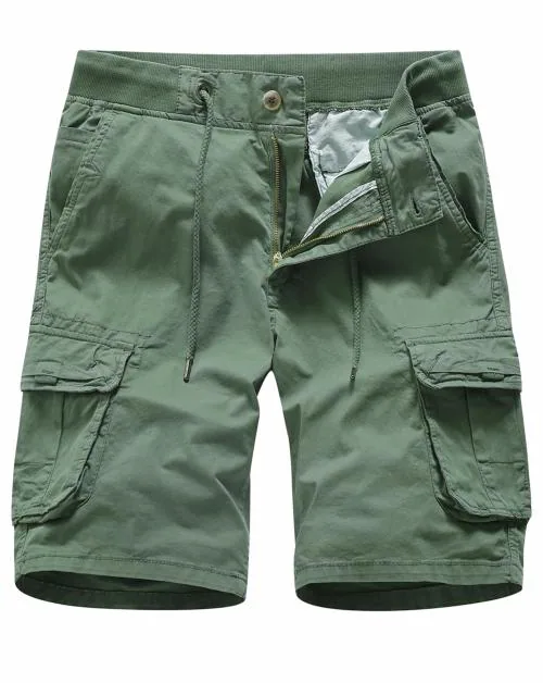L'MONTE Imported Men's Cotton Cargo Shorts - Casual Outdoor Wear with Adjustable Drawstring Waist and Multi Pockets(38, Army Green)