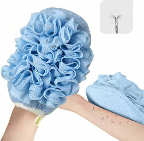 VMITRA Exfoliating Glove with Loofah Sponge, Double Sided Bath Sponge, Body Scrubber Bath Sponges for Shower Women/Men Exfoliating Gloves for Body Dead Skin Shower Sponge