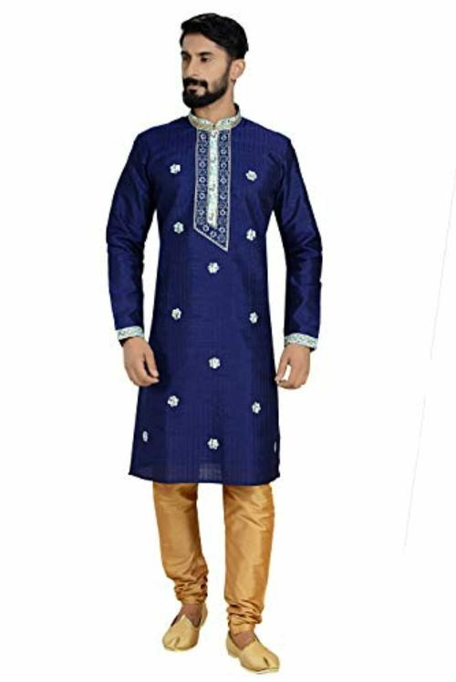 ARRUGA Men Blue Silk Kurta Pyjama Set - 40