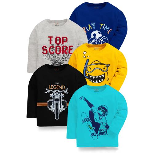 KUCHIPOO Boys Multi Color Printed Cotton Blend Pack of 5 Tshirts | Boys Tshirt | Kids Wear | T shirt for Kids | T shirt for boys | Boys t tshirts