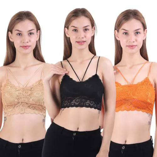 VS Beauti present Women Bralette Lightly Padded Bra combo ( Black, Skin, Orange ) set of 3
