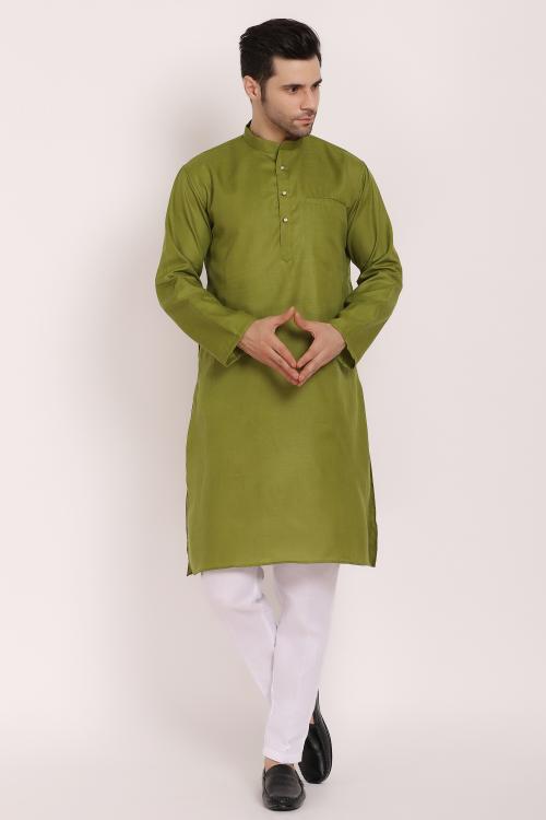 ORI FABRICS - Men's Kurta Pyjama Set Cotton Blend - Olive (Size- Medium)