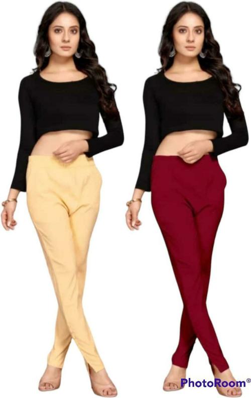 Ailanis Women Skin, Maroon Cotton Blend Cigarette Trousers L