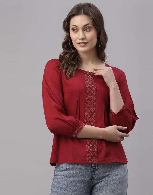 Selvia Women Red Printed Viscose Rayon Top | tops for women | tops | women tops