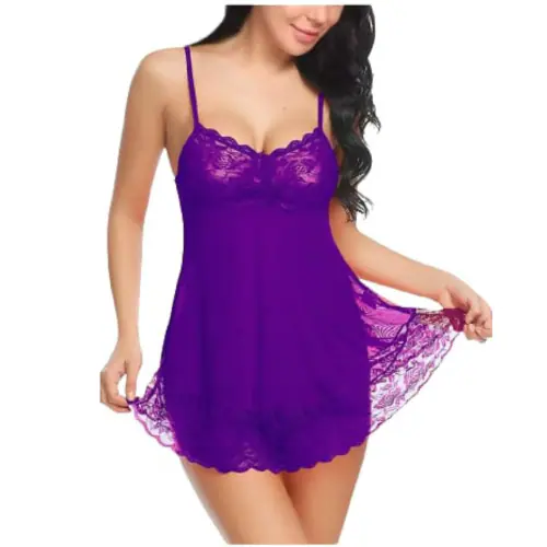 FASHION BONES Hot & Sexy Baby Doll Dress | Babydoll Bikini Set | Non-Padded Bra & Panty | Lingerie Set for Honeymoon Sleepwear Nightwear for Women Sexy Night Dress for Special Night (Purple) (M)