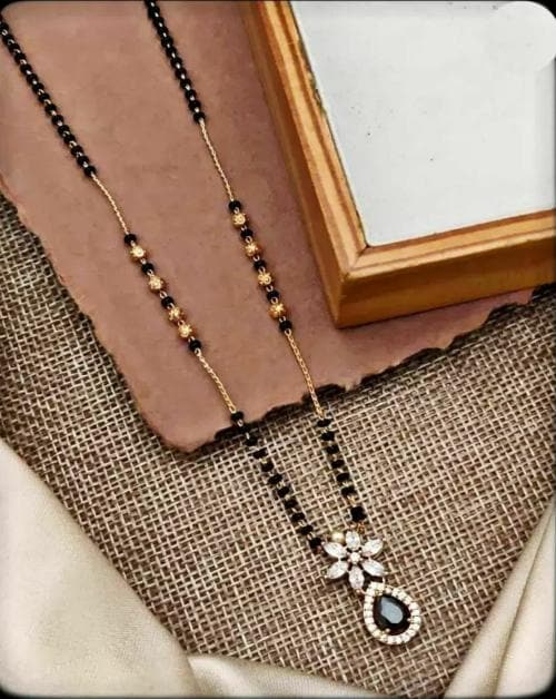 LA MESKEY Exclusive Rose Gold Plated American Black quartz Diamond Mangalsutra For Women Brass Mangalsutra