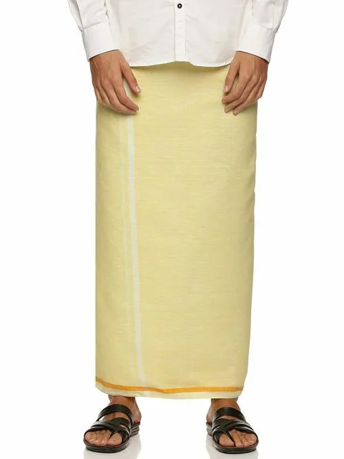 Handlooom.com - Handmade in india for the world ! Handmade Linen Yellow Color Dhoti/Mundu for Men With 1 Year Warranty