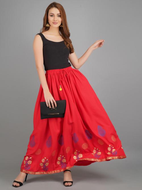RP Fashion Women Red Printed Rayon Flared Skirt (Xxl)