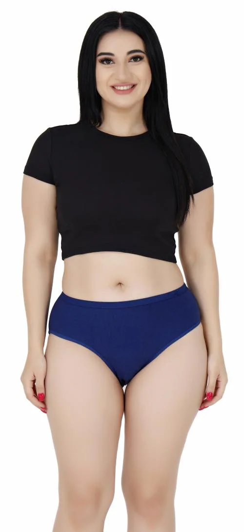 FEMULA Stretch Cotton, Mid Waist, Full Coverage Hipster Panties for Girls and Women (Colour INK_BLUE) Size L