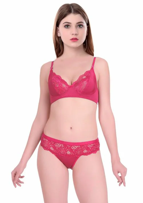 In-Curve -Women Net Bra Panty Set for Lingerie Set ( Pack of 1 ) ( Color : Pink ) ( Pattern : Floral Print )