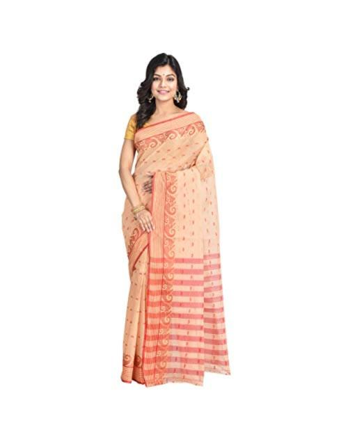 Buy Raj Sarees Women's Cotton Tant Saree with Blouse Piece (Biscuit/OffWhite) Online at Best