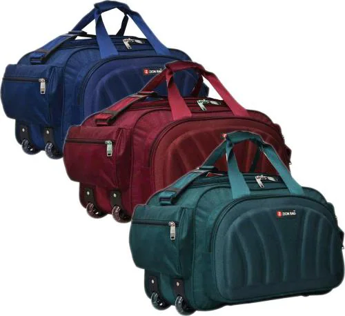 Zion Bag Blue, Red, Green Polyester Waterproof Strolley Duffel Bag With Two Wheels, 40 L (Set Of 3)
