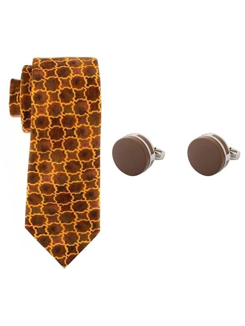 The Tie Hub Brown Silk and Brass Necktie and Cufflink