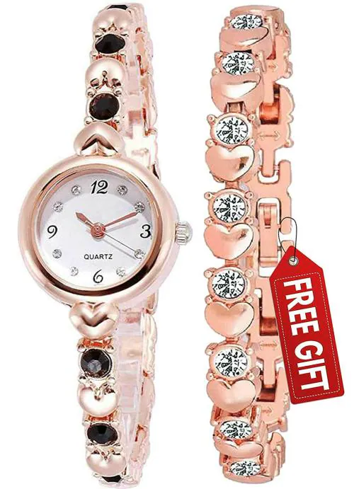 Acnos Analog White Dial Rose Gold Strap Watch For Women - (AC61-ROSE-BRACLET)