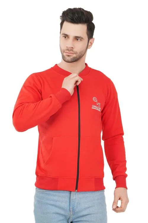 Qwazer Men Red Striped Cotton Casual Slim Fit Jacket (L)