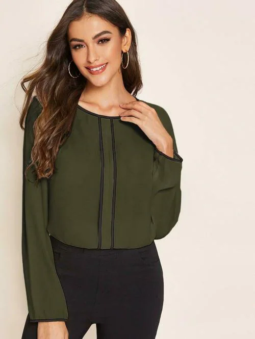 Fabrange Contrast Binding Keyhole Back Blouse