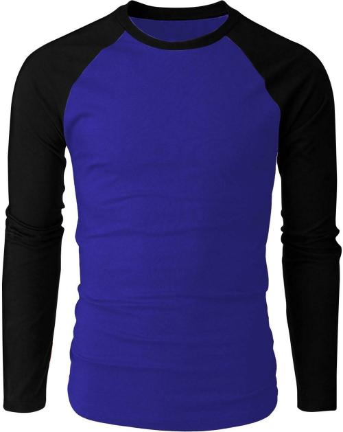 THE BLAZZE Men Black, Royal Blue Color Block Cotton Blend Round Neck T-Shirt (Small)