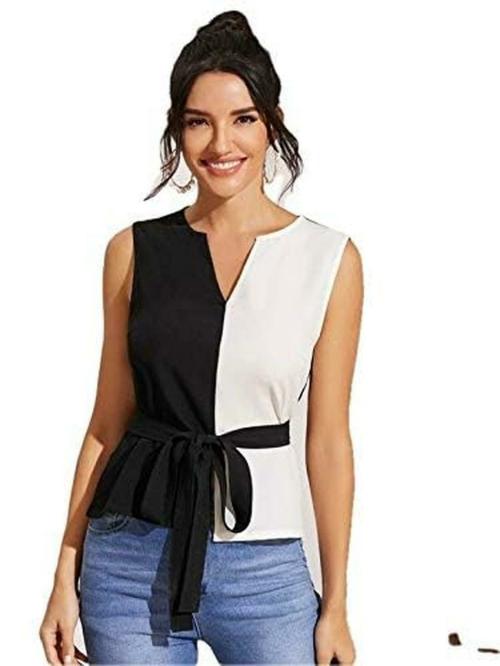 POOJARAN SAREE Top for Women V Neck Color Block Front Tie Up Sleeveless | Tops for Women, Sleeveless Tops for Women, Summer Tops for Women, Tops, Tops for Girls
