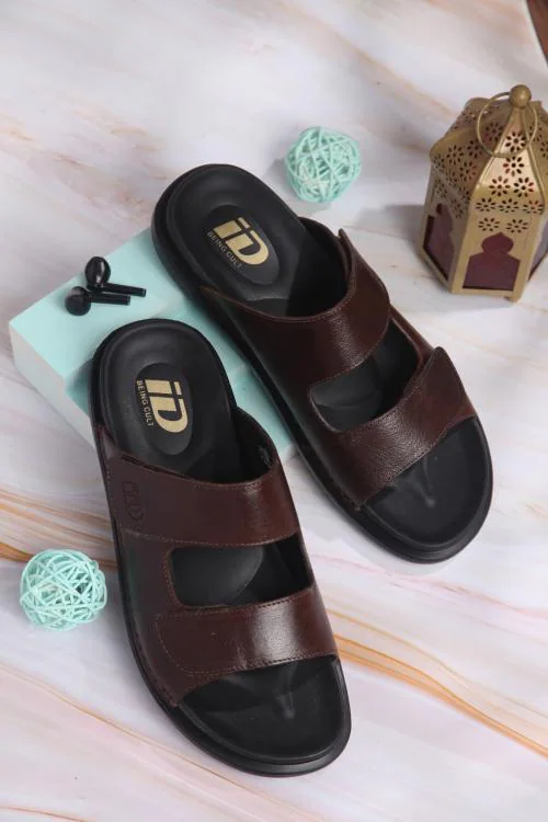 iD Men's Brown Leather Casual Slip-On Sandals
