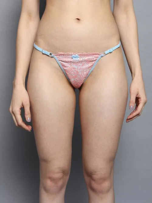 Bleeding Heart Women's Free Size Pink and Blue Lace Thongs For Women pack of 1