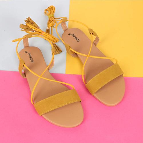 Rosmok Stylish Fashinable Latest Fashion Gladiators Flat Sandal For Women Girls-Yellow