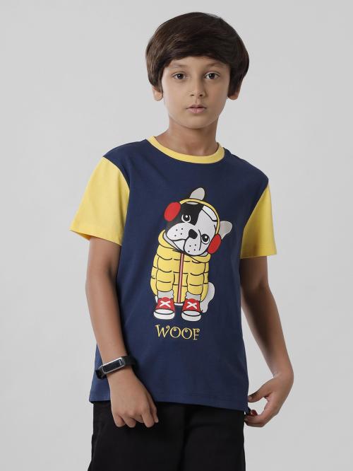 Pipin Boys Blue Printed Pure Cotton T Shirt (16-17 Years)