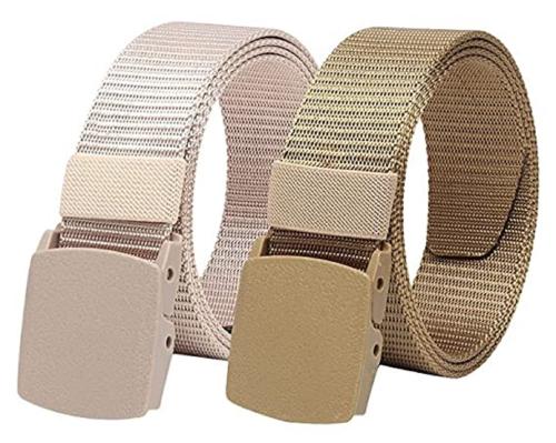 Caddim Man Army Tactical Automatic Buckle Nylon Belt for Man and Woman (pack of 2) Cream and Gold