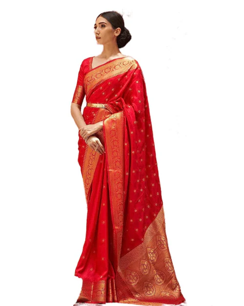 SWORNOF Womens Kanjivaram Banarasi Silk Saree Patola saree Red
