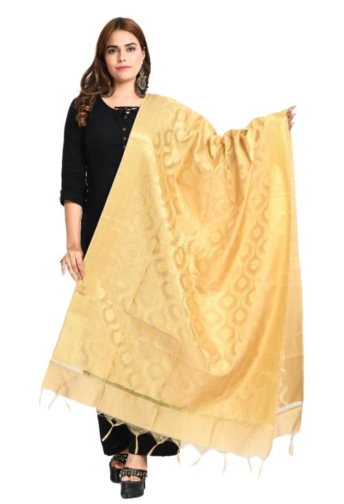 Moeza Women Golden Silk Woven Design Banarasi Dupatta