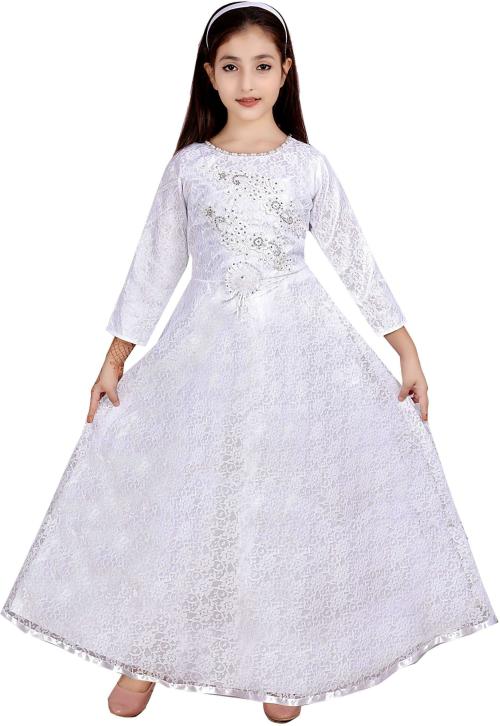 Roshni Garments Girls White Net Gown Dress (8 - 9 Years)