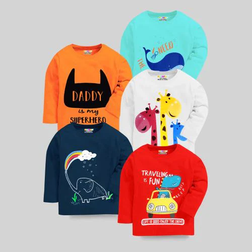 Kuchipoo Baby Boys and Baby Girls T-Shirt - Pack of 5 Tshrt-0347, Multi-Colored | Boys Tshirt | Kids Wear | T shirt for Kids | T shirt for boys | Boys t tshirts