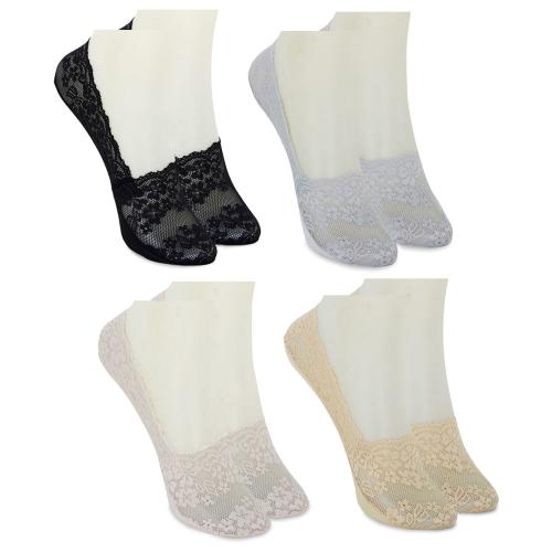 Neska Moda 4 Pair Women's Cotton Net No Show Loafer Belly Socks-(Black,Peach,Grey,Beige)