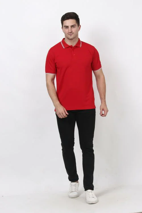 Forest Club Dull Drifit Matty Red Polo T-shirt With White Tipping, Size - XL (42)