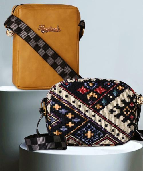 Bandicoot Maroon, Multicolour, Yellow Pu, Synthetic Leather For Women, Girls Sling Bag