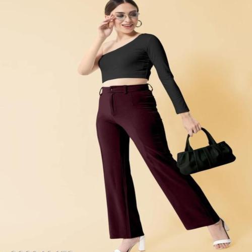 GRIOPY Exquisite Women's Cotton Blend Regular Fit Trousers (Maroon) Size: XL