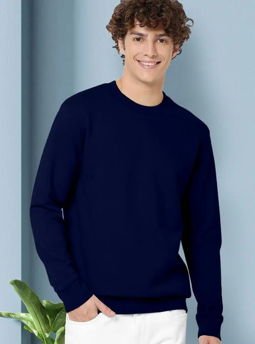 GESPO Solid Blue Round-Neck Full-Sleeve Sweatshirt