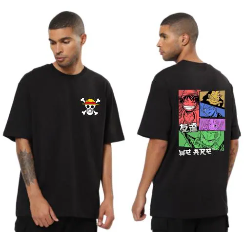 Anime t Shirt for Men Oversized fit One Piece t Shirts Round Neck Luffy Zoro Tshirt Black Half Sleeves Pure Cotton