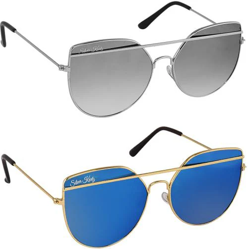 Silver Kartz UV Protection Aviator Full-frame Silver And Blue Sunglasses For Men And Women